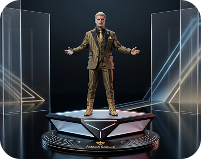 Cody Rhodes figure in a display case
